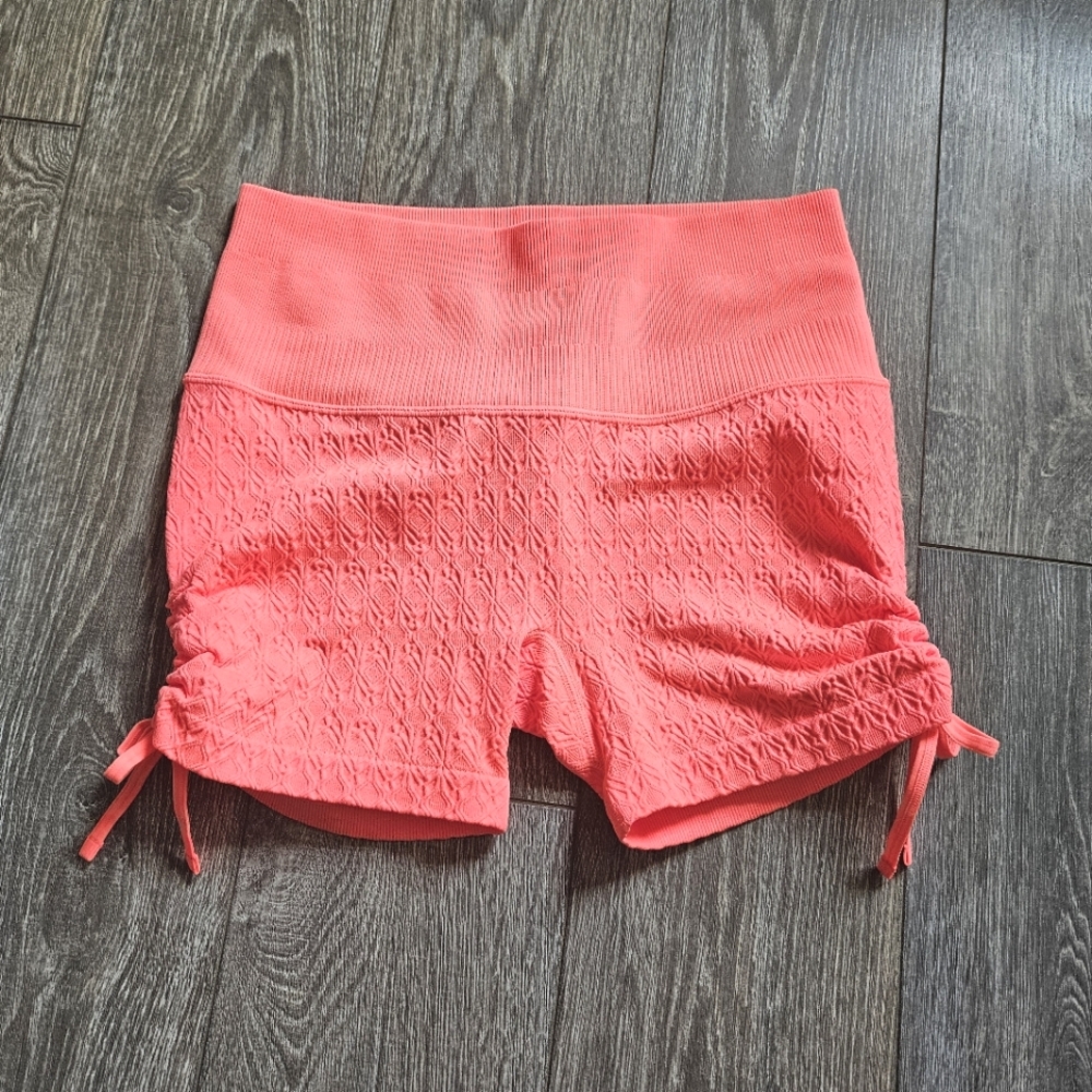 Joy Lab Bright Orange Textured Bike Shorts with Cinched Sides
